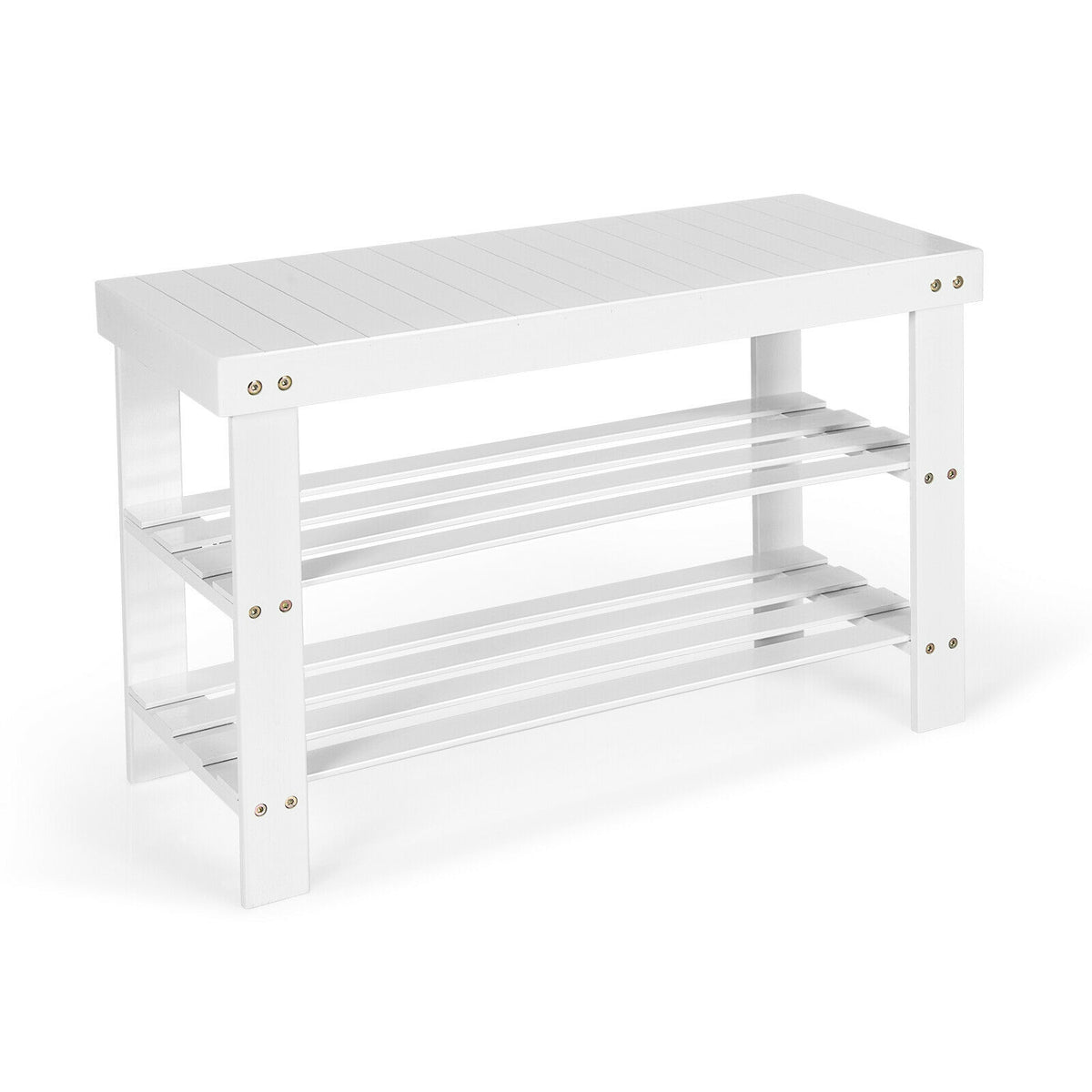 3-Tier Bamboo Shoe Bench, Holds 6 Pairs, White Shoe Racks & Storage Benches White at Gallery Canada