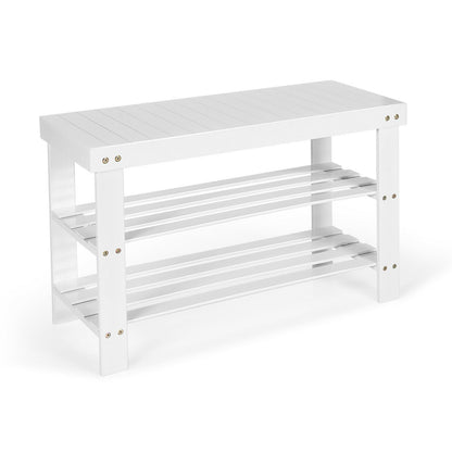 3-Tier Bamboo Shoe Bench, Holds 6 Pairs, White Shoe Racks & Storage Benches White at Gallery Canada
