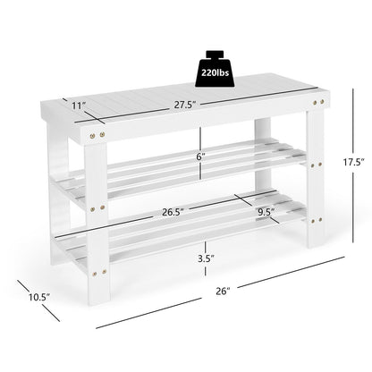 3-Tier Bamboo Shoe Bench, Holds 6 Pairs, White Shoe Racks & Storage Benches at Gallery Canada