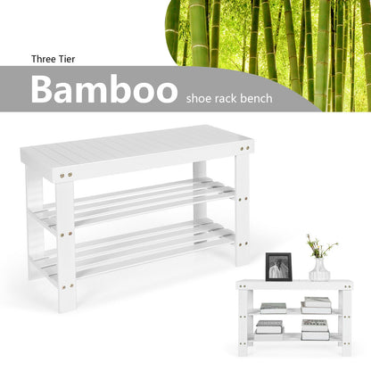 3-Tier Bamboo Shoe Bench, Holds 6 Pairs, White Shoe Racks & Storage Benches at Gallery Canada