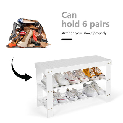 3-Tier Bamboo Shoe Bench, Holds 6 Pairs, White Shoe Racks & Storage Benches at Gallery Canada