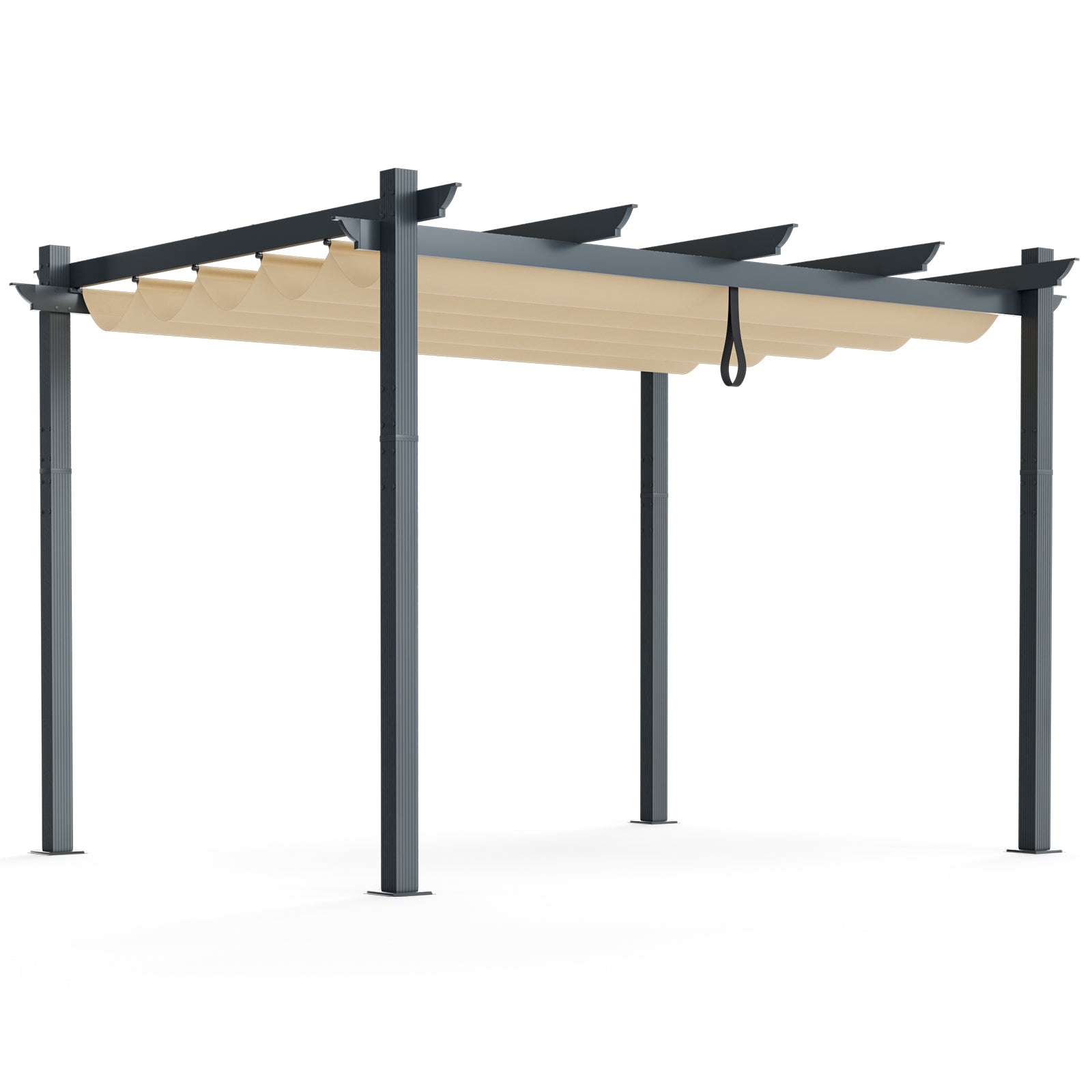 10x12 Feet Aluminum Retractable Pergola Canopy, Beige Gazebos at Gallery Canada