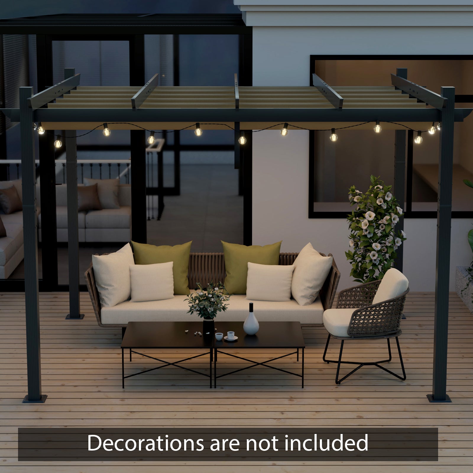 10x12 Feet Aluminum Retractable Pergola Canopy, Beige Gazebos at Gallery Canada