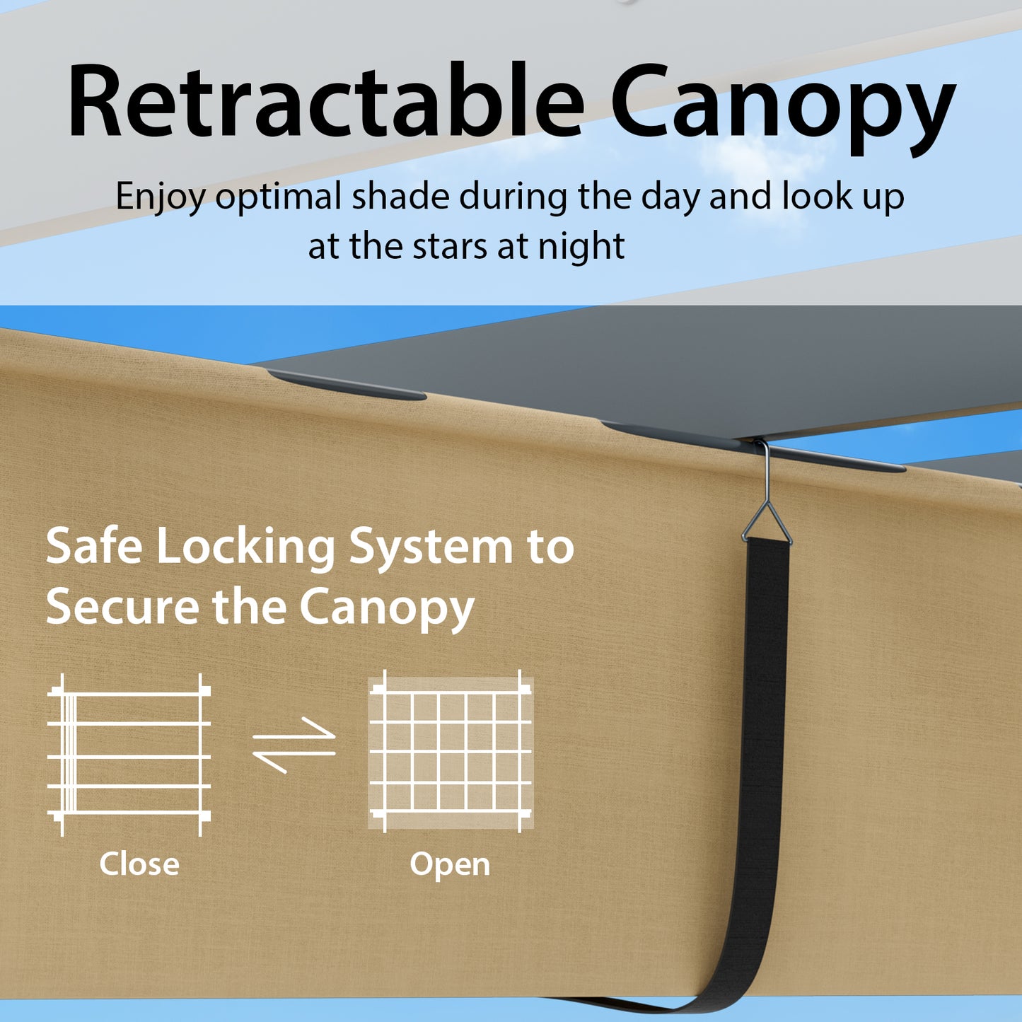 10x12 Feet Aluminum Retractable Pergola Canopy, Beige Gazebos at Gallery Canada
