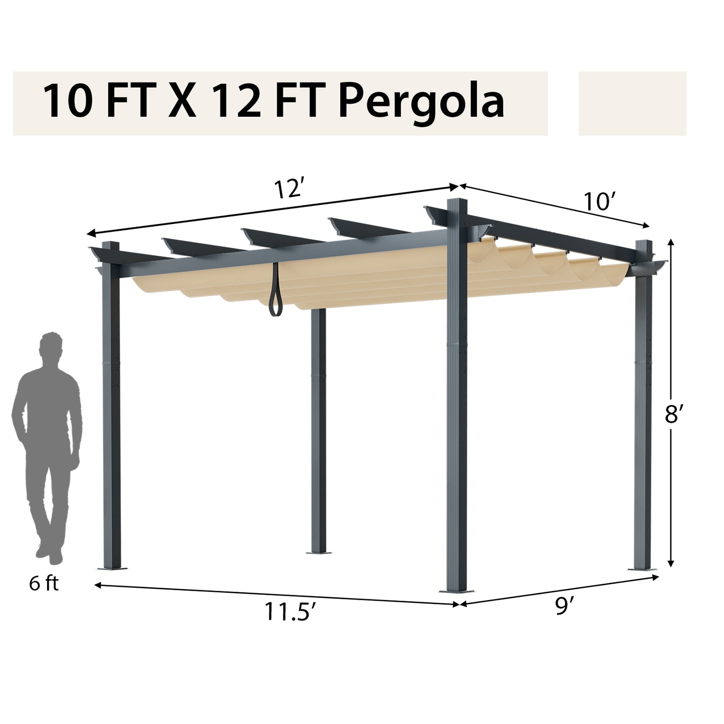 10x12 Feet Aluminum Retractable Pergola Canopy, Beige Gazebos at Gallery Canada