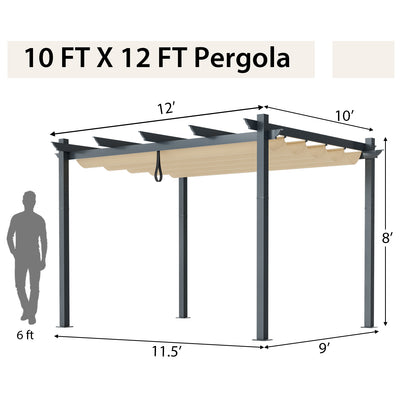 10x12 Feet Aluminum Retractable Pergola Canopy, Beige Gazebos at Gallery Canada