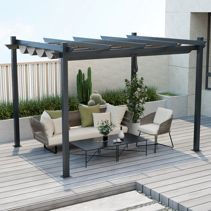 10 x 12 Feet Aluminum Retractable Pergola Canopy, Gray Gazebos at Gallery Canada