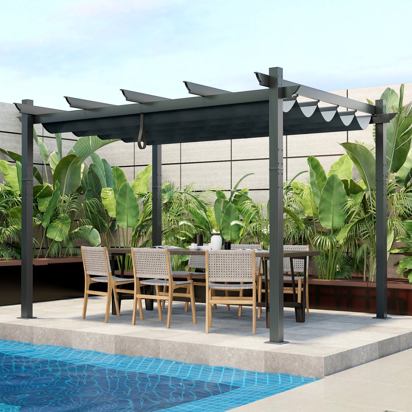 10 x 12 Feet Aluminum Retractable Pergola Canopy, Gray Gazebos at Gallery Canada