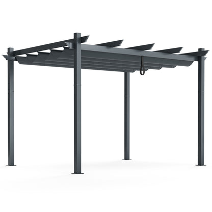 10 x 12 Feet Aluminum Retractable Pergola Canopy, Gray Gazebos at Gallery Canada