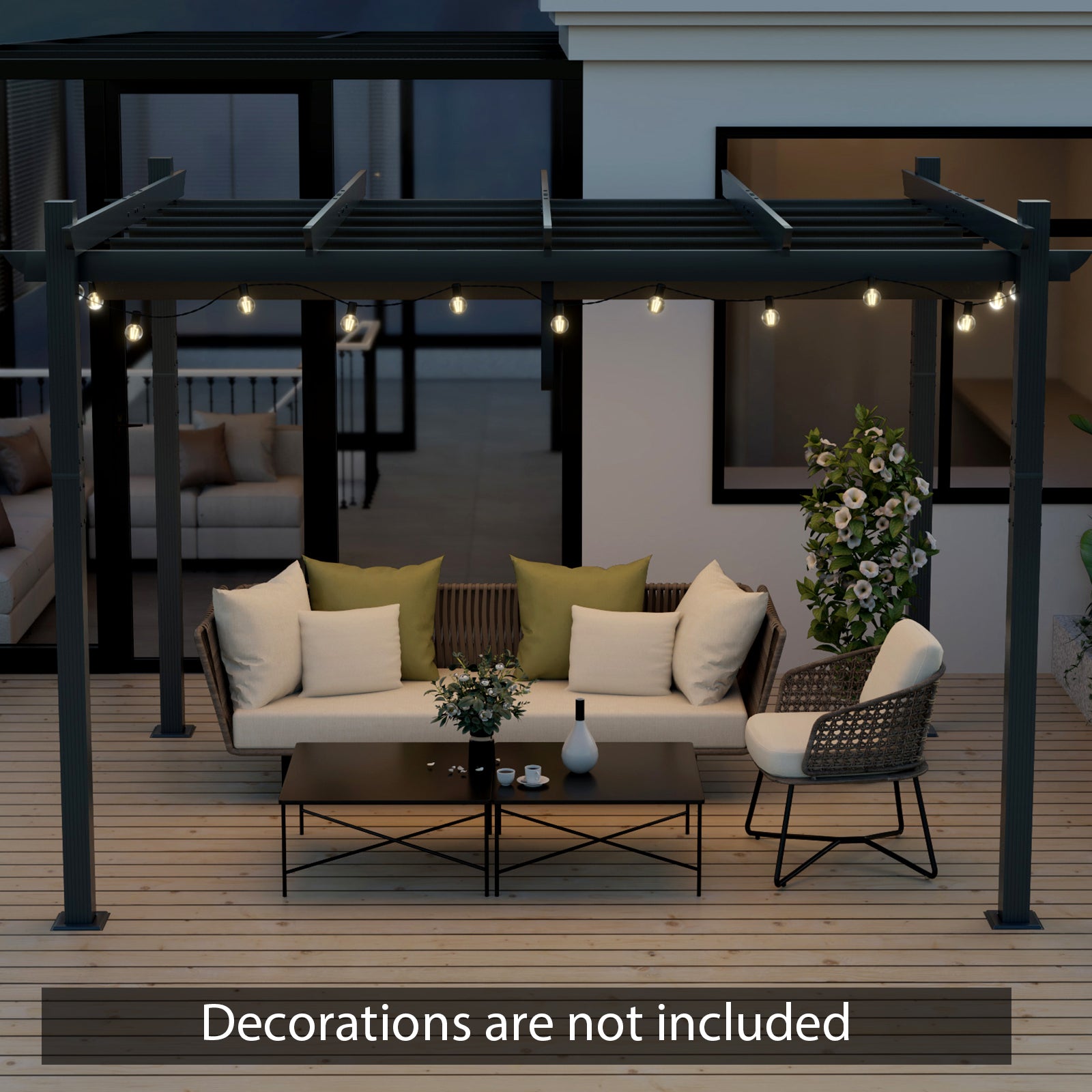 10 x 12 Feet Aluminum Retractable Pergola Canopy, Gray Gazebos at Gallery Canada