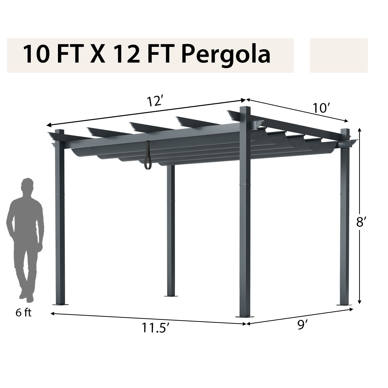 10 x 12 Feet Aluminum Retractable Pergola Canopy, Gray Gazebos at Gallery Canada