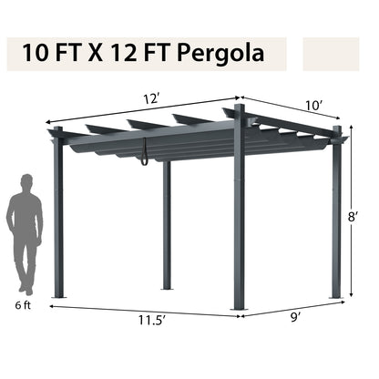 10 x 12 Feet Aluminum Retractable Pergola Canopy, Gray Gazebos at Gallery Canada