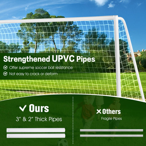 12 x 6 Feet Soccer Goal, PVC Frame, High-Strength Netting, White