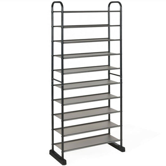 10-Tier Free-Standing Metal Frame Shoe Rack, Black Shoe Racks & Storage Benches Black at Gallery Canada