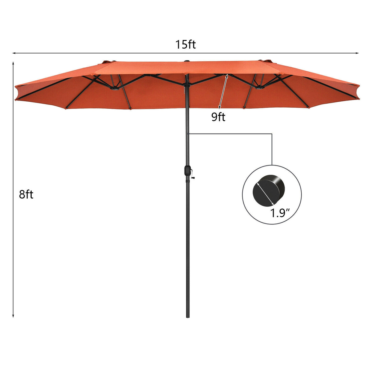 15 Feet Patio Umbrella, Hand-Crank System, Orange Outdoor Umbrellas at Gallery Canada