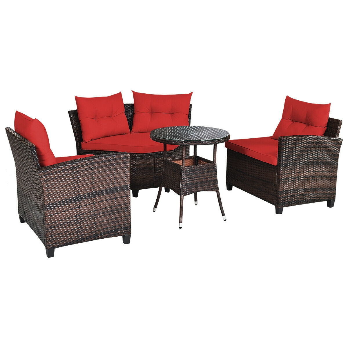 4 Piece Outdoor Rattan Furniture Set, Red Outdoor Sectionals at Gallery Canada