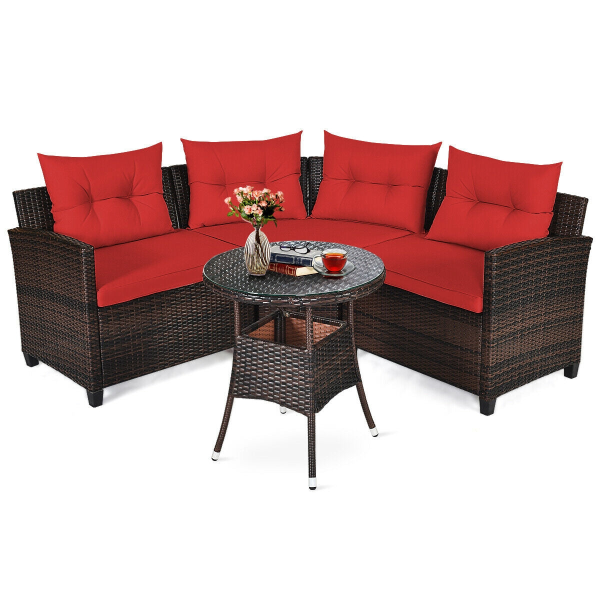 4 Piece Outdoor Rattan Furniture Set, Red Outdoor Sectionals at Gallery Canada