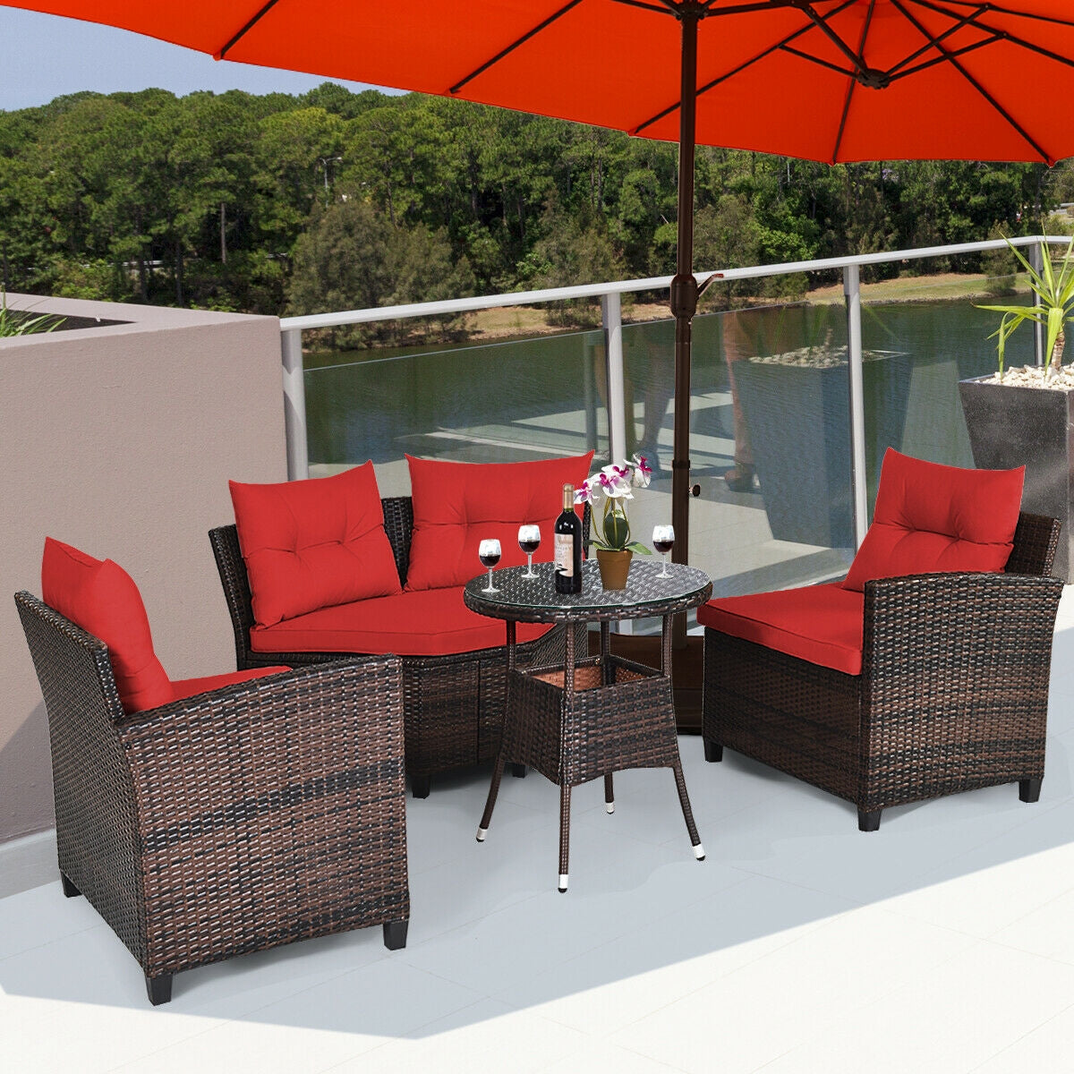 4 Piece Outdoor Rattan Furniture Set, Red Outdoor Sectionals at Gallery Canada