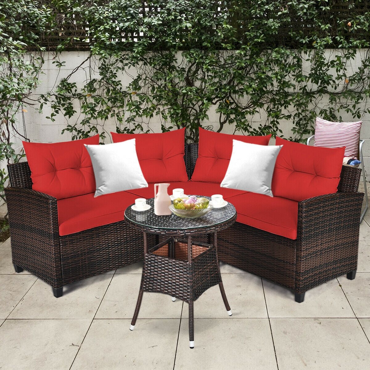 4 Piece Outdoor Rattan Furniture Set, Red Outdoor Sectionals at Gallery Canada