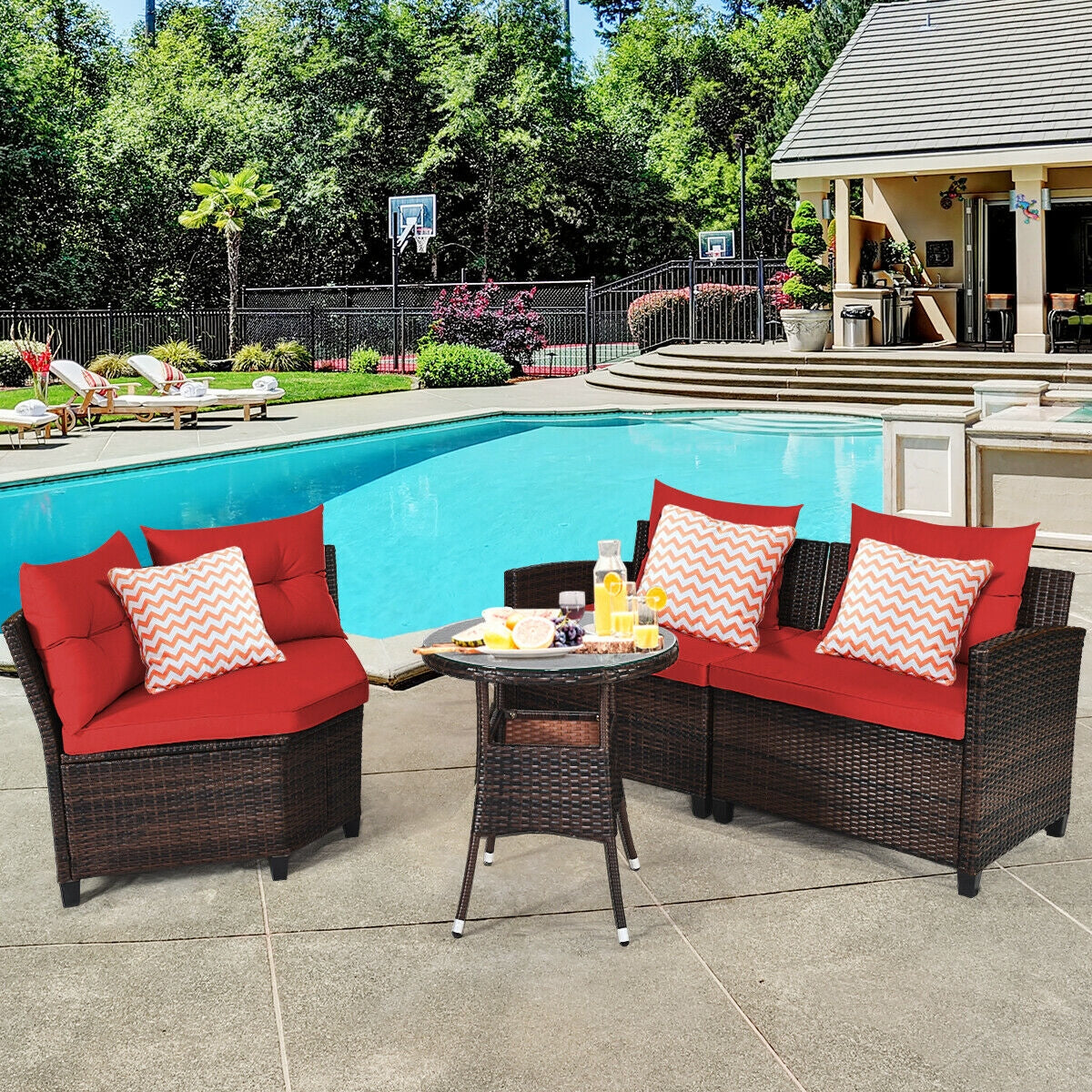 4 Piece Outdoor Rattan Furniture Set, Red Outdoor Sectionals at Gallery Canada