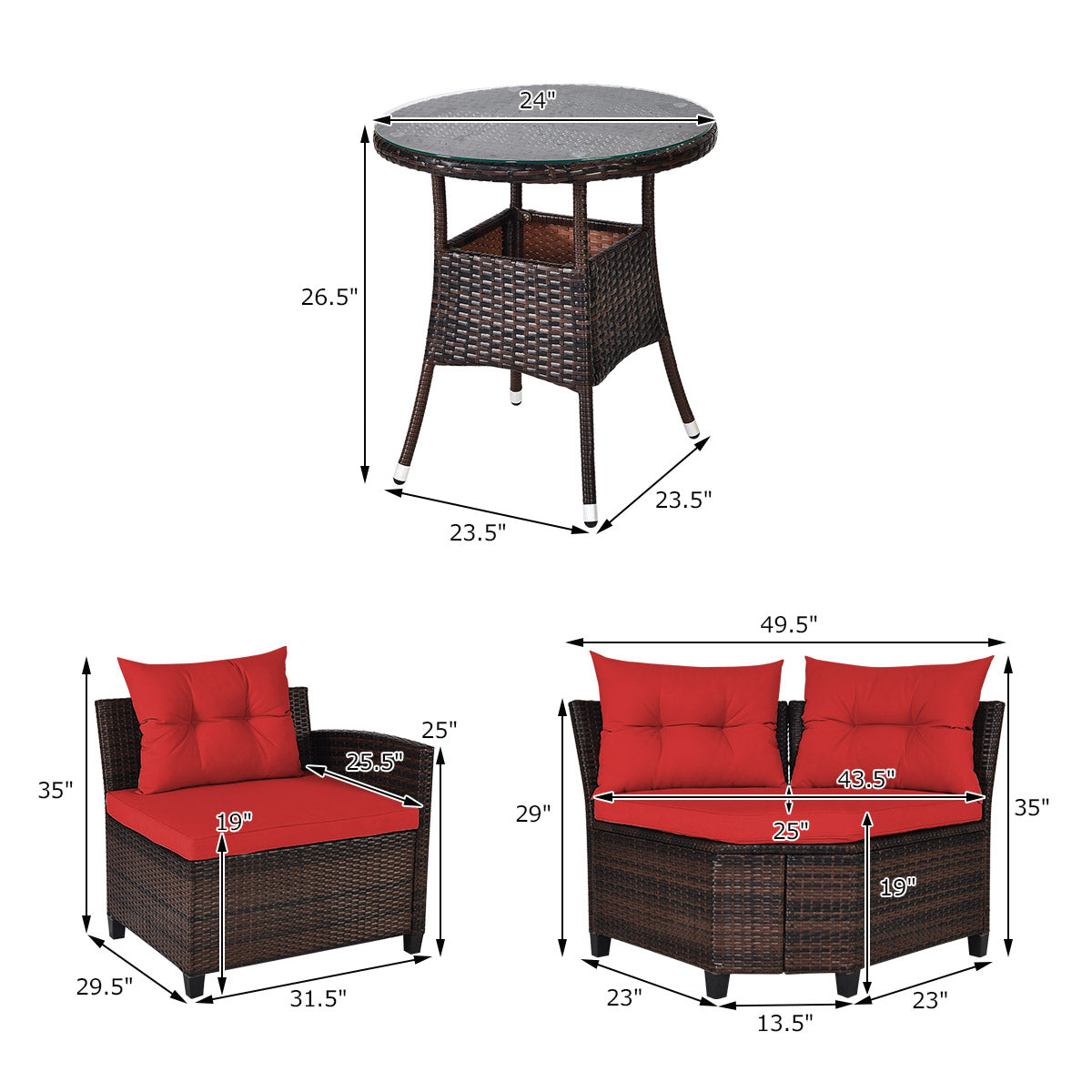 4 Piece Outdoor Rattan Furniture Set, Red Outdoor Sectionals at Gallery Canada