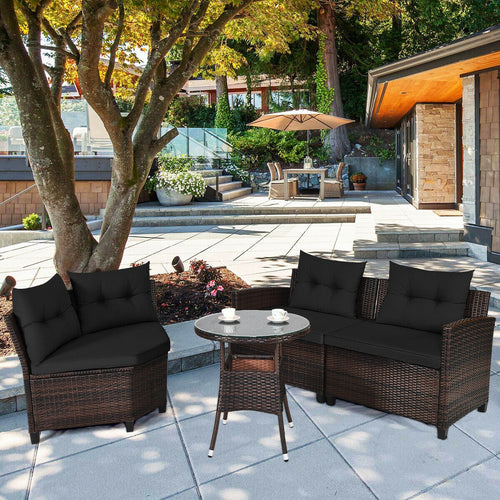 4 Piece Outdoor Rattan Furniture Set, Black