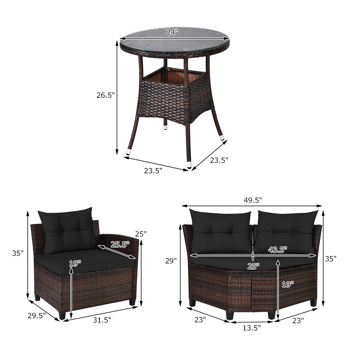 4 Piece Outdoor Rattan Furniture Set, Black Outdoor Sectionals at Gallery Canada