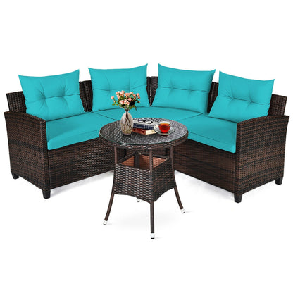 4Pcs Outdoor Rattan Furniture Set, Turquoise Outdoor Sectionals Turquoise at Gallery Canada