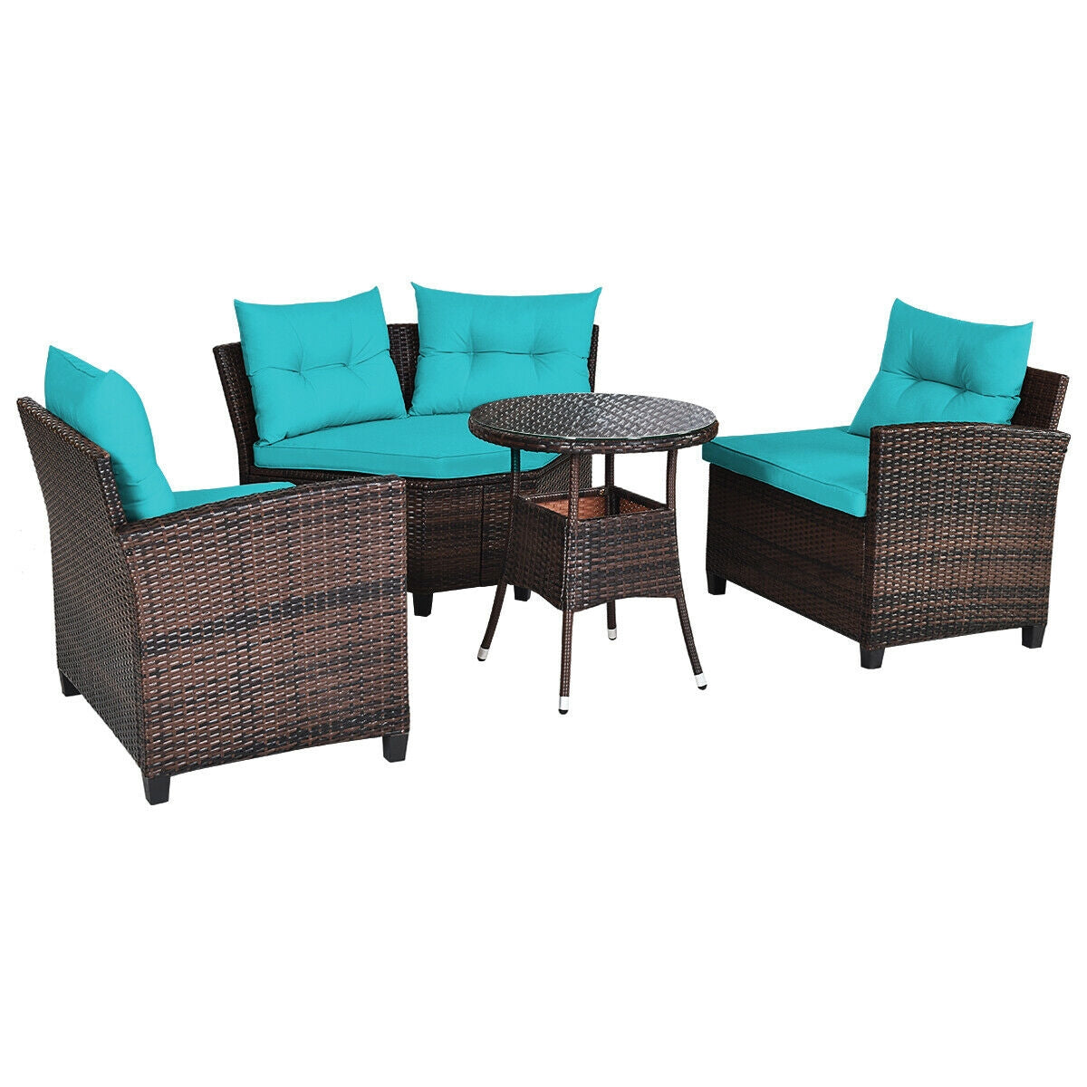 4Pcs Outdoor Rattan Furniture Set, Turquoise Outdoor Sectionals at Gallery Canada