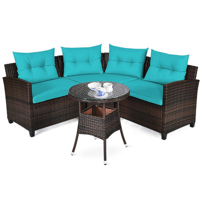 4Pcs Outdoor Rattan Furniture Set, Turquoise Outdoor Sectionals at Gallery Canada