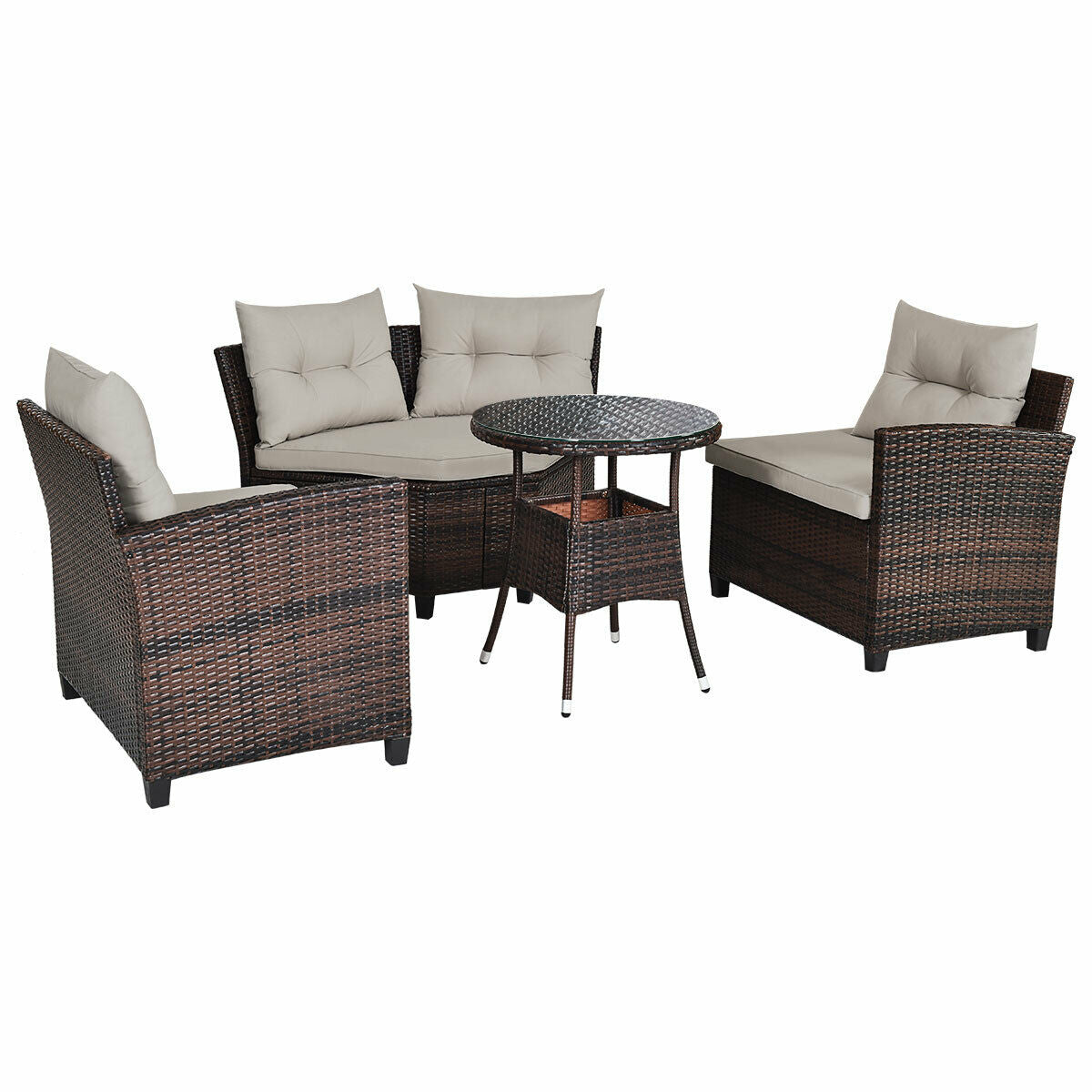 4 Piece Outdoor Cushioned Rattan Furniture Set, Brown Outdoor Sectionals at Gallery Canada