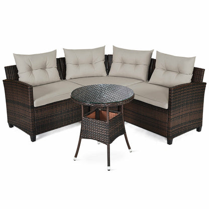 4 Piece Outdoor Cushioned Rattan Furniture Set, Brown Outdoor Sectionals at Gallery Canada