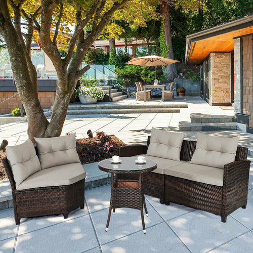 4 Piece Outdoor Cushioned Rattan Furniture Set, Brown