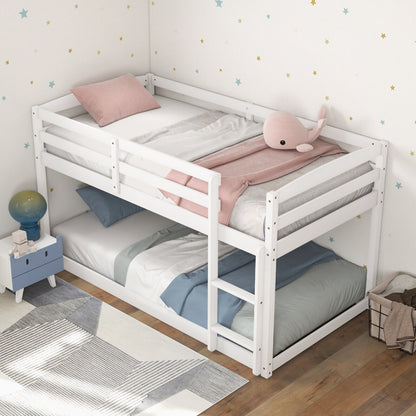 Twin Size Bunk Bed, High Guardrails, Integrated Ladder, White Bunk Bed Frame at Gallery Canada