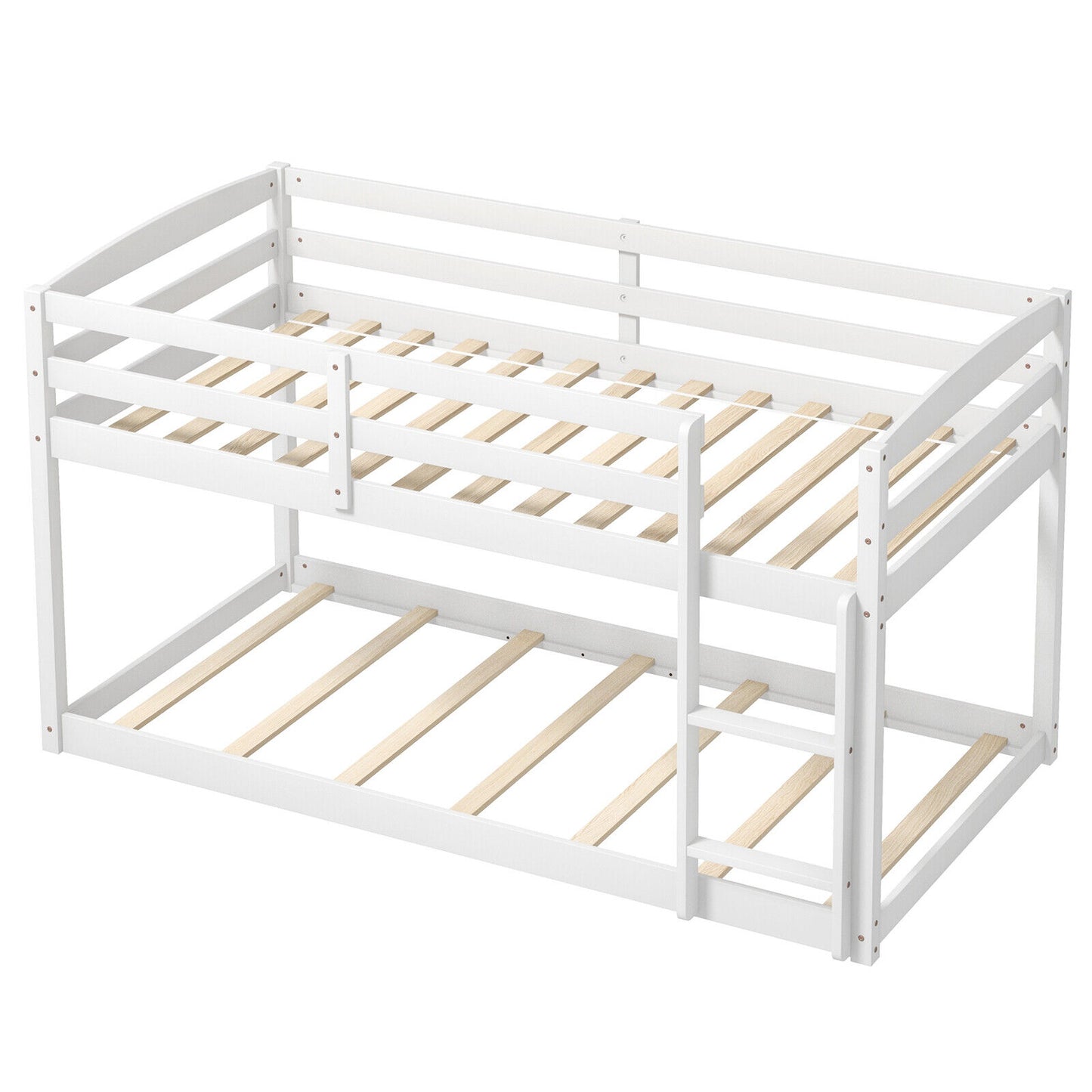 Twin Size Bunk Bed, High Guardrails, Integrated Ladder, White Bunk Bed Frame White at Gallery Canada