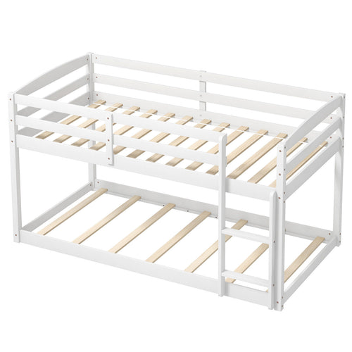 Twin Size Bunk Bed, High Guardrails, Integrated Ladder, White