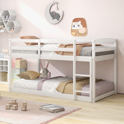 Twin Size Bunk Bed, High Guardrails, Integrated Ladder, White Bunk Bed Frame at Gallery Canada
