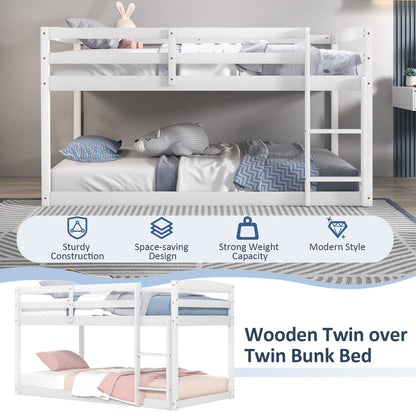 Twin Size Bunk Bed, High Guardrails, Integrated Ladder, White Bunk Bed Frame at Gallery Canada