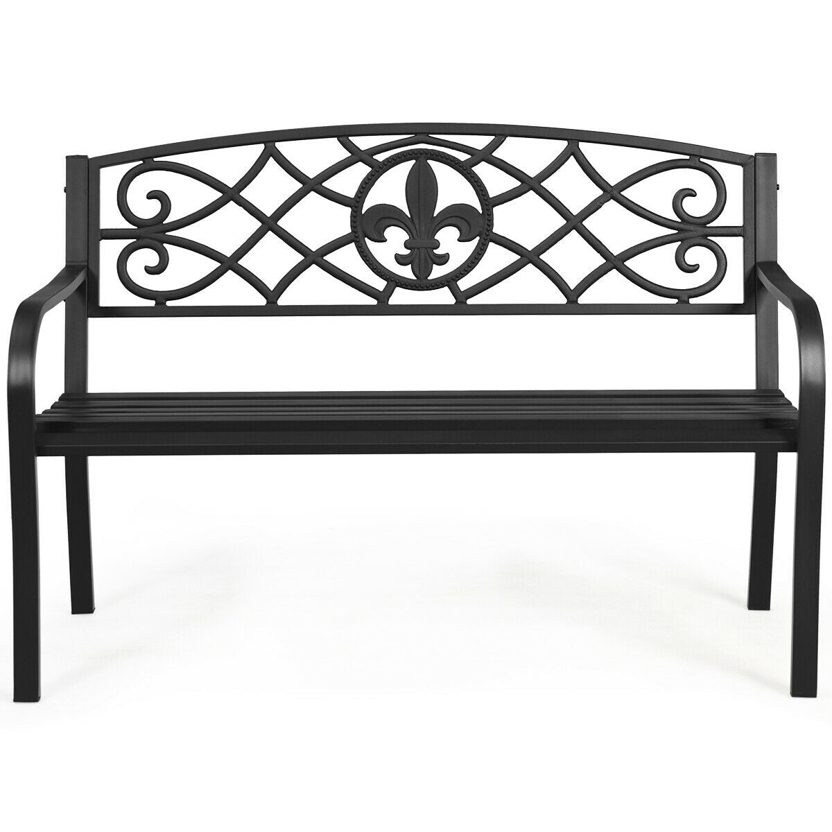 50 Inch Heavy-Duty Metal Garden Bench, Black Outdoor Benches at Gallery Canada