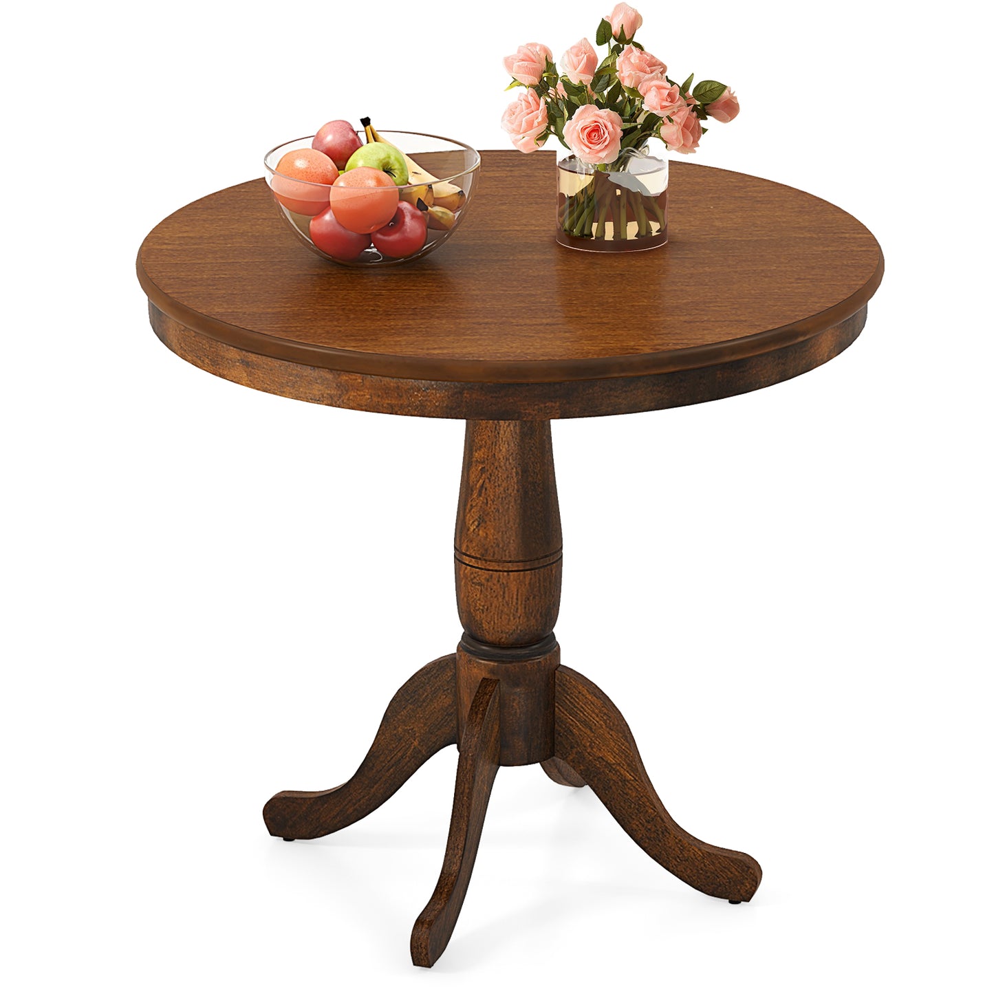 32 Inch Wooden Round Pub Pedestal Side Table, Walnut Dining Tables at Gallery Canada