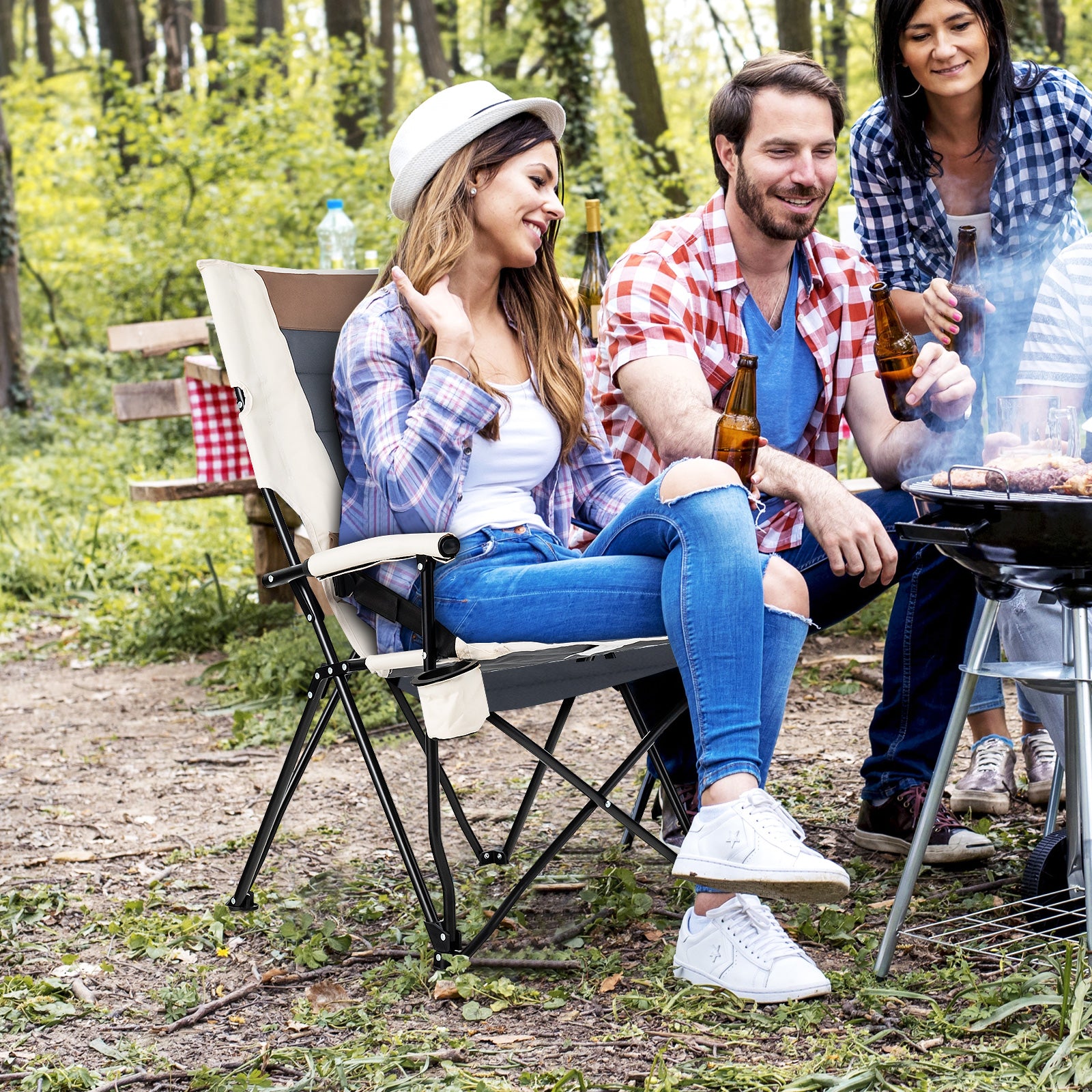Folding Camping Chair With Cup Holder, Armrest, Lumbar Pillow, Multicolor Camping Furniture at Gallery Canada