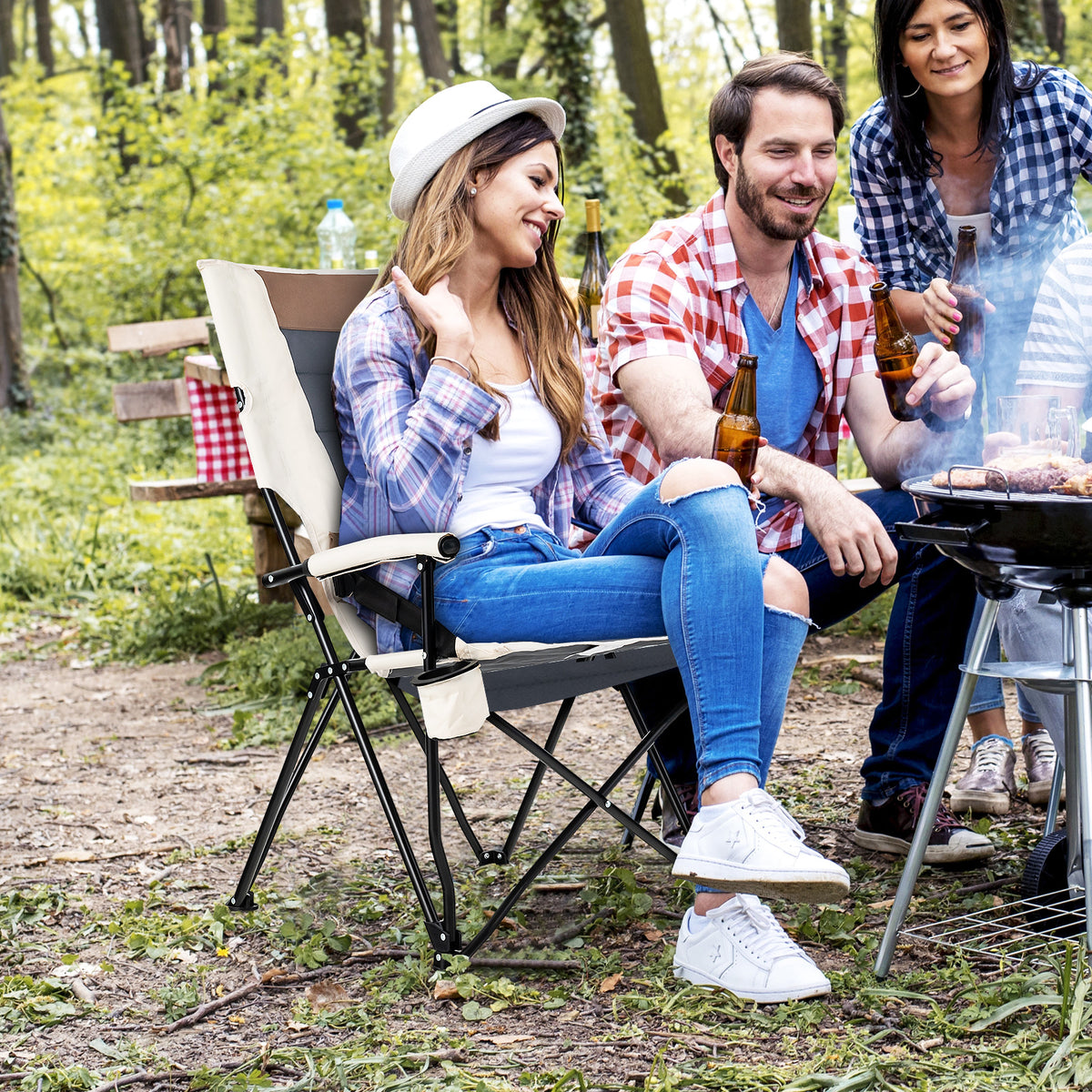 Folding Camping Chair With Cup Holder, Armrest, Lumbar Pillow, Multicolor Camping Furniture at Gallery Canada