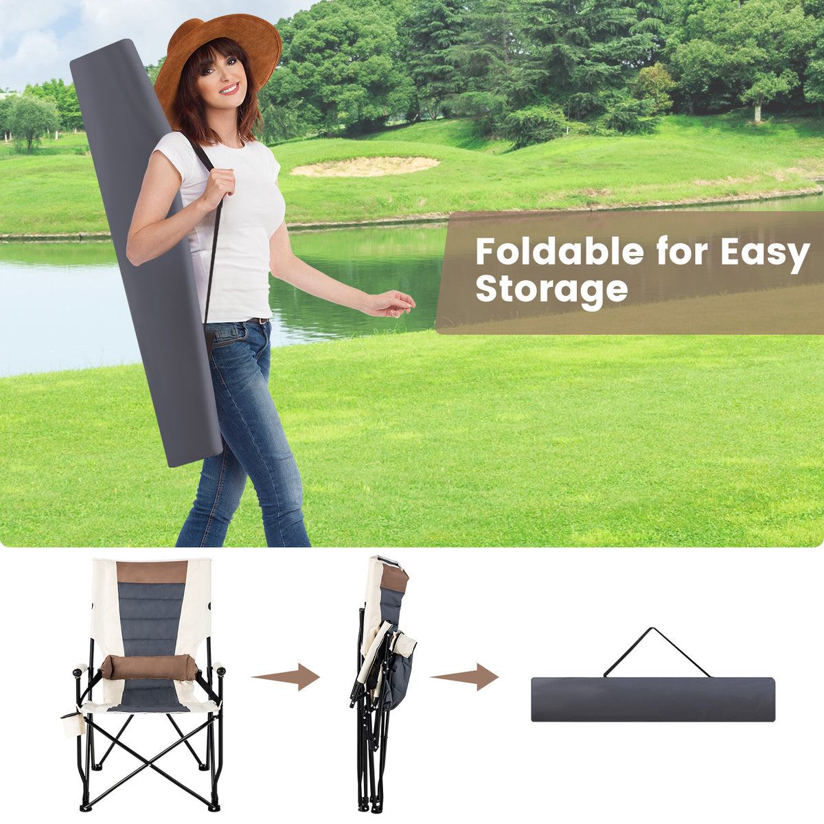 Folding Camping Chair With Cup Holder, Armrest, Lumbar Pillow, Multicolor Camping Furniture at Gallery Canada