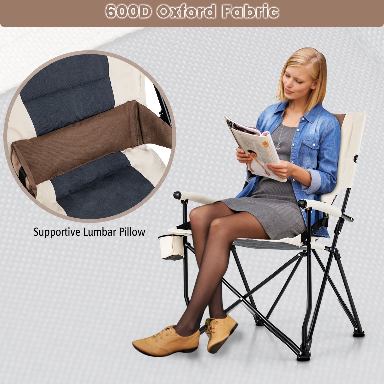 Folding Camping Chair With Cup Holder, Armrest, Lumbar Pillow, Multicolor Camping Furniture at Gallery Canada