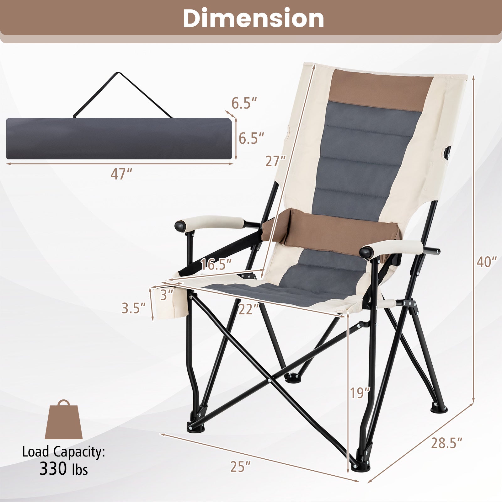 Folding Camping Chair With Cup Holder, Armrest, Lumbar Pillow, Multicolor Camping Furniture at Gallery Canada