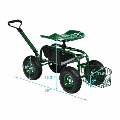Heavy Duty Garden Cart, Tool Tray, 360 Swivel Seat, Green Garden Carts at Gallery Canada