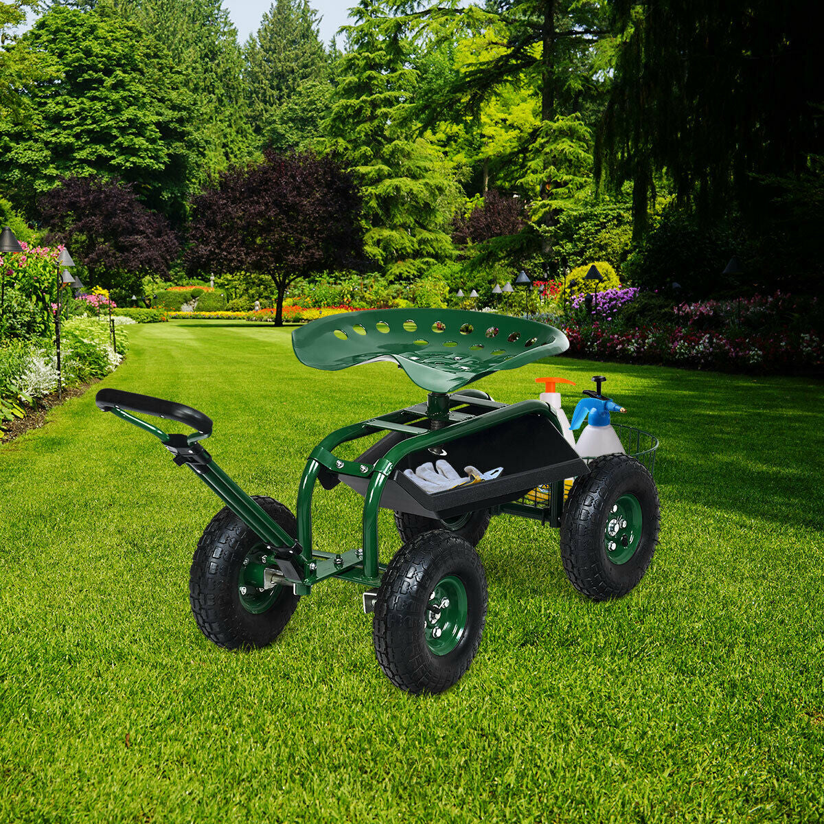 Heavy Duty Garden Cart, Tool Tray, 360 Swivel Seat, Green Garden Carts at Gallery Canada