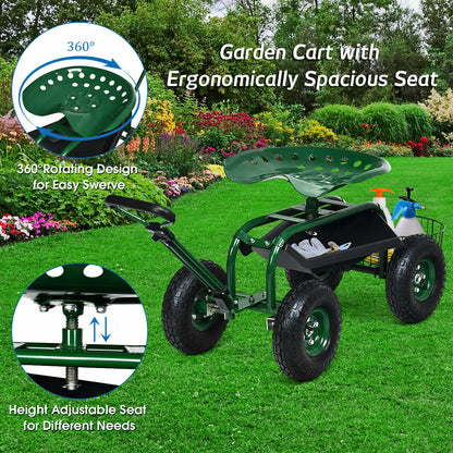 Heavy Duty Garden Cart, Tool Tray, 360 Swivel Seat, Green Garden Carts at Gallery Canada