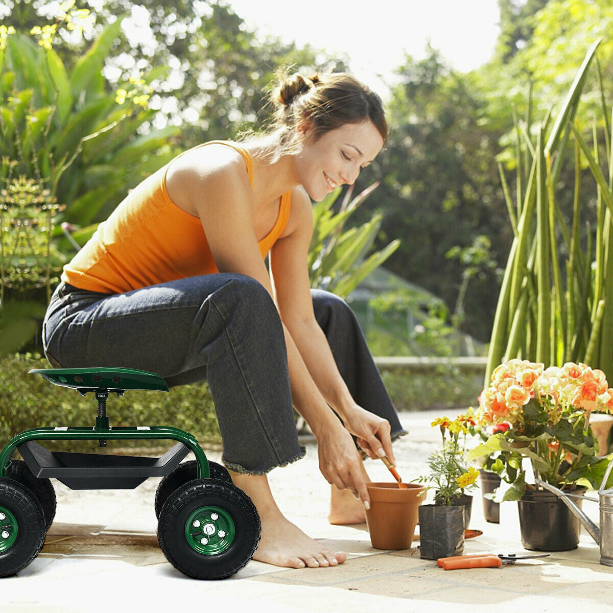 Heavy Duty Garden Cart, Tool Tray, 360 Swivel Seat, Green Garden Carts at Gallery Canada