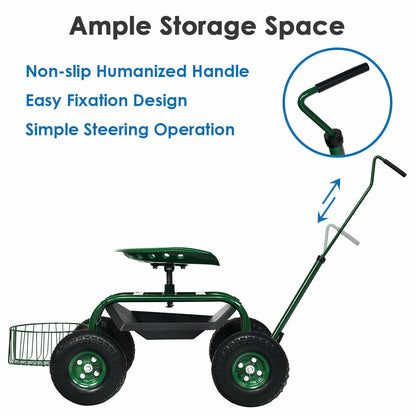 Extendable Handle Garden Cart, Rolling Wagon Scooter, Green Garden Tools at Gallery Canada